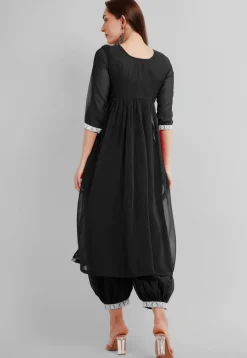 Embroidered Georgette Alia Cut Punjabi Suit in Black
