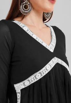 Embroidered Georgette Alia Cut Punjabi Suit in Black