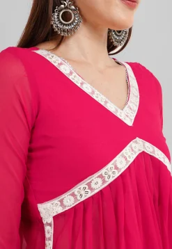 Embroidered Georgette Alia Cut Punjabi Suit in Neon Fuchsia
