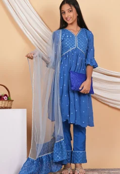 Embroidered Georgette Alia Cut Pakistani Suit in Light Blue