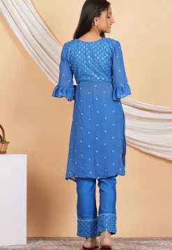Embroidered Georgette Alia Cut Pakistani Suit in Light Blue