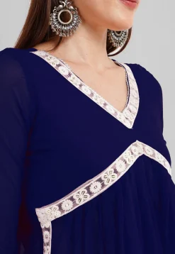 Embroidered Georgette Alia Cut Punjabi Suit in Navy Blue