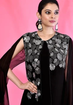 Embroidered Georgette Aline Dress in Black
