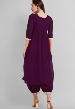 Embroidered Georgette Alia Cut Punjabi Suit in Violet