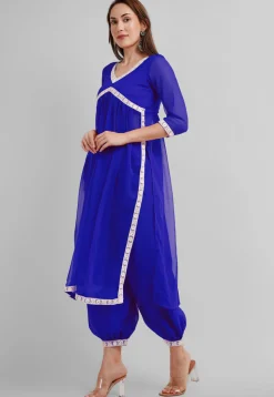 Embroidered Georgette Alia Cut Punjabi Suit in Royal Blue