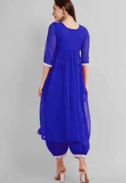 Embroidered Georgette Alia Cut Punjabi Suit in Royal Blue