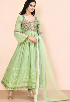 Embroidered Georgette Aline Suit in Green