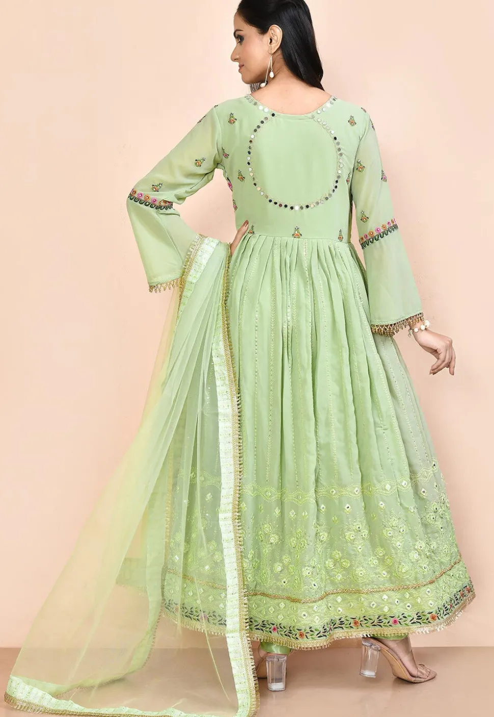 Embroidered Georgette Aline Suit in Green