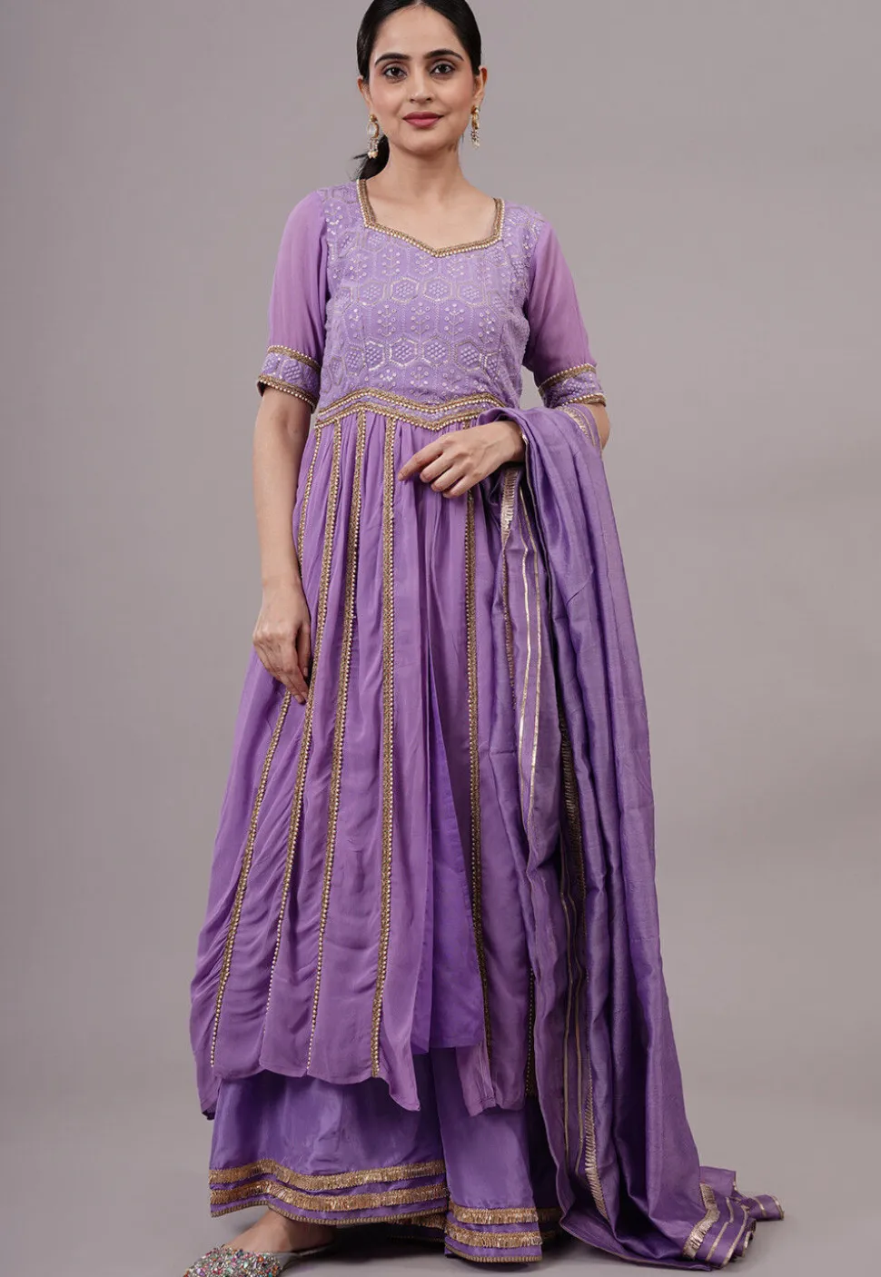 Embroidered Georgette Aline Suit in Purple