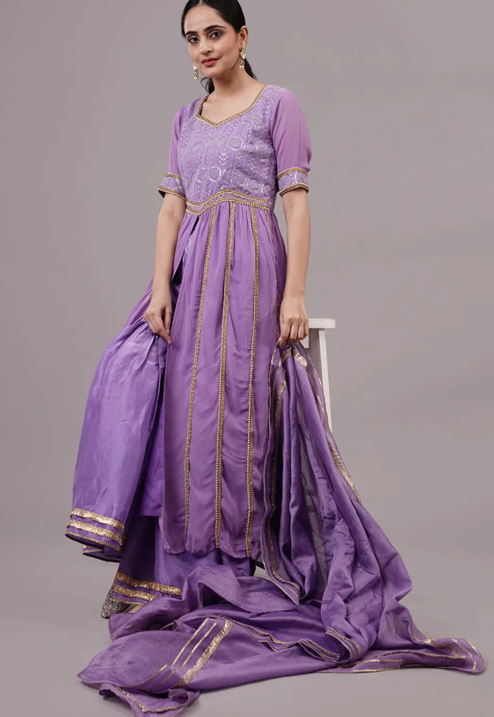 Embroidered Georgette Aline Suit in Purple