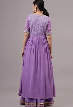 Embroidered Georgette Aline Suit in Purple