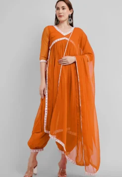 Embroidered Georgette Alia Cut Punjabi Suit in Orange
