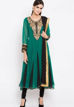 Embroidered Georgette Anarkali Suit in Teal Green