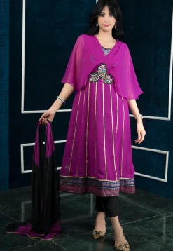 Embroidered Georgette Anarkali Suit in Magenta