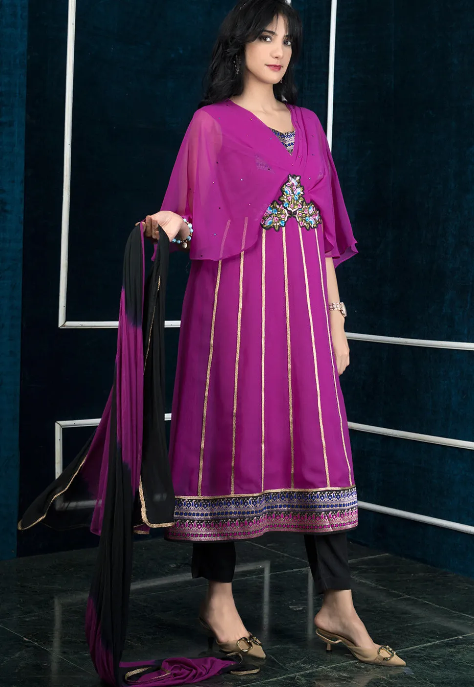 Embroidered Georgette Anarkali Suit in Magenta