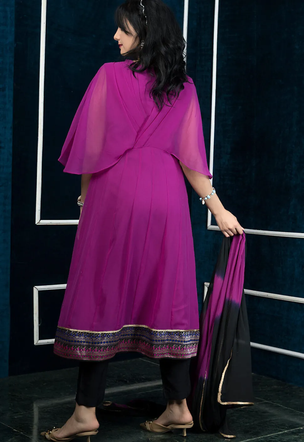 Embroidered Georgette Anarkali Suit in Magenta