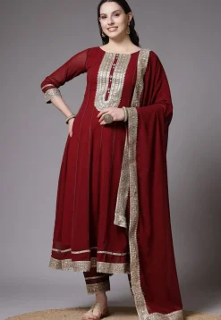 Embroidered Georgette Anarkali Suit in Maroon