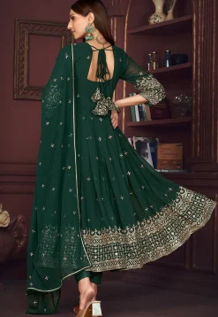 Embroidered Georgette Anarkali Suit in Green