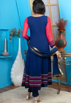 Embroidered Georgette Anarkali Suit in Navy Blue