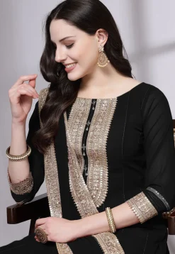 Embroidered Georgette Anarkali Suit in Black