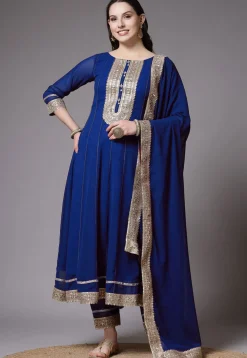 Embroidered Georgette Anarkali Suit in Royal Blue