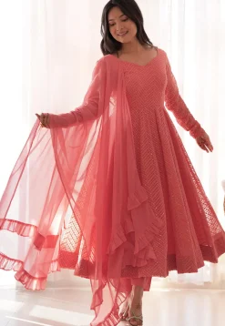 Embroidered Georgette Anarkali Suit in Peach