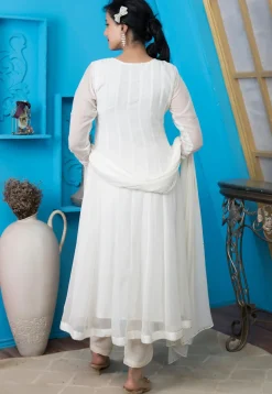 Embroidered Georgette Anarkali Suit in Off White