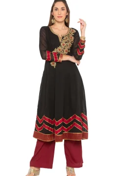 Embroidered Georgette Anarkali Kurta in Black