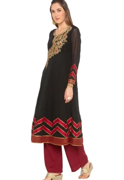 Embroidered Georgette Anarkali Kurta in Black