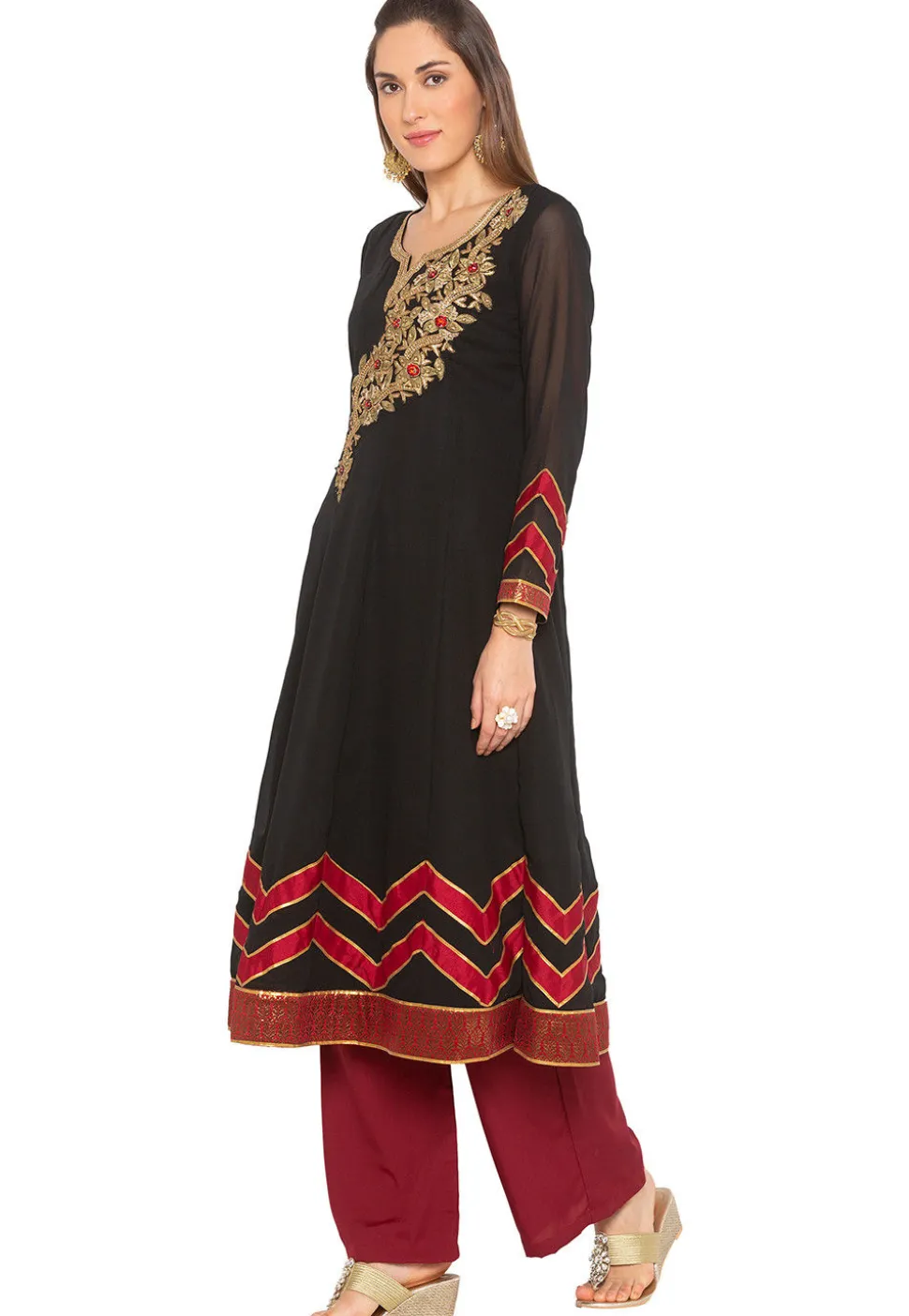 Embroidered Georgette Anarkali Kurta in Black