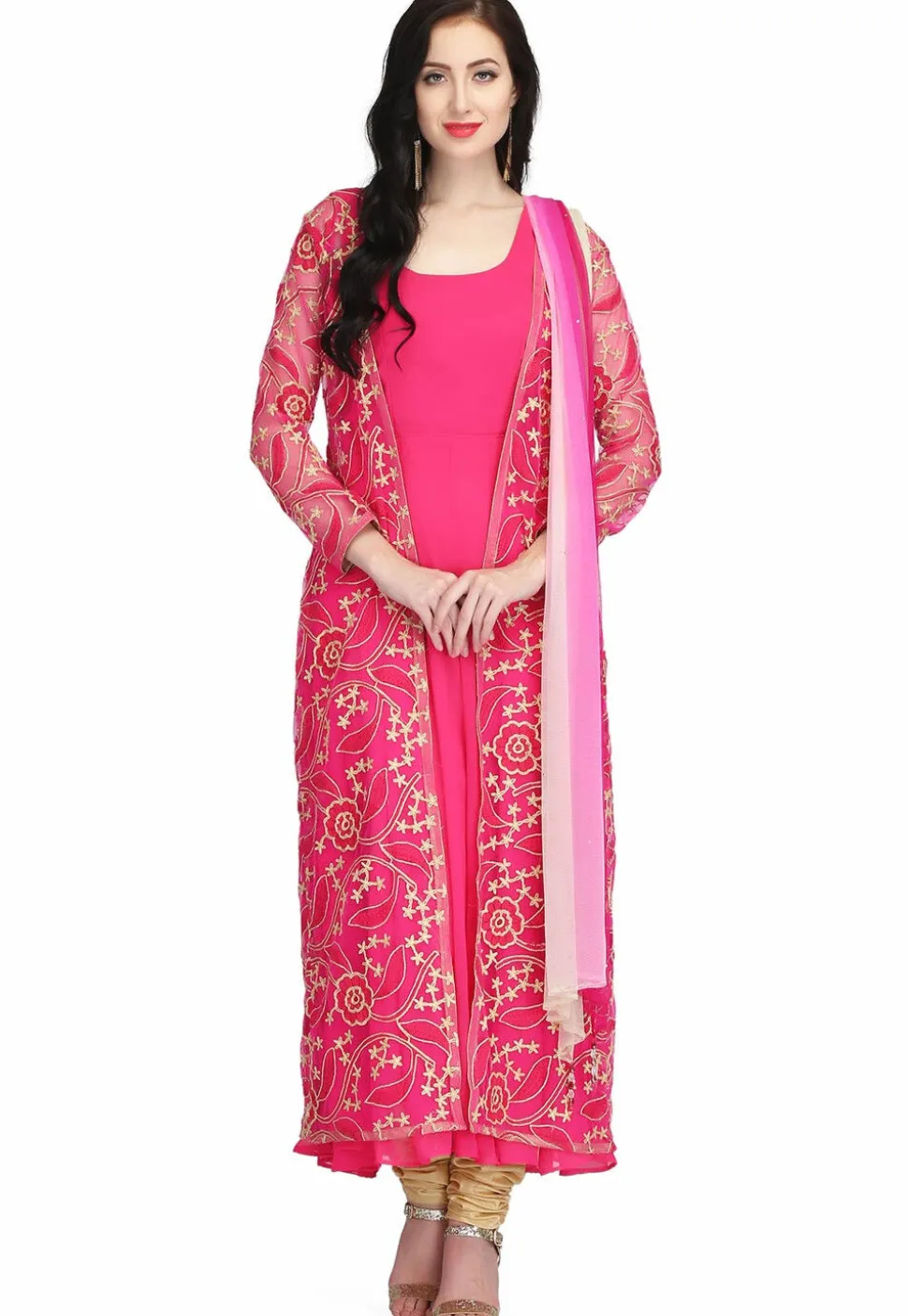 Embroidered Georgette Anarkali Suit in Fuchsia