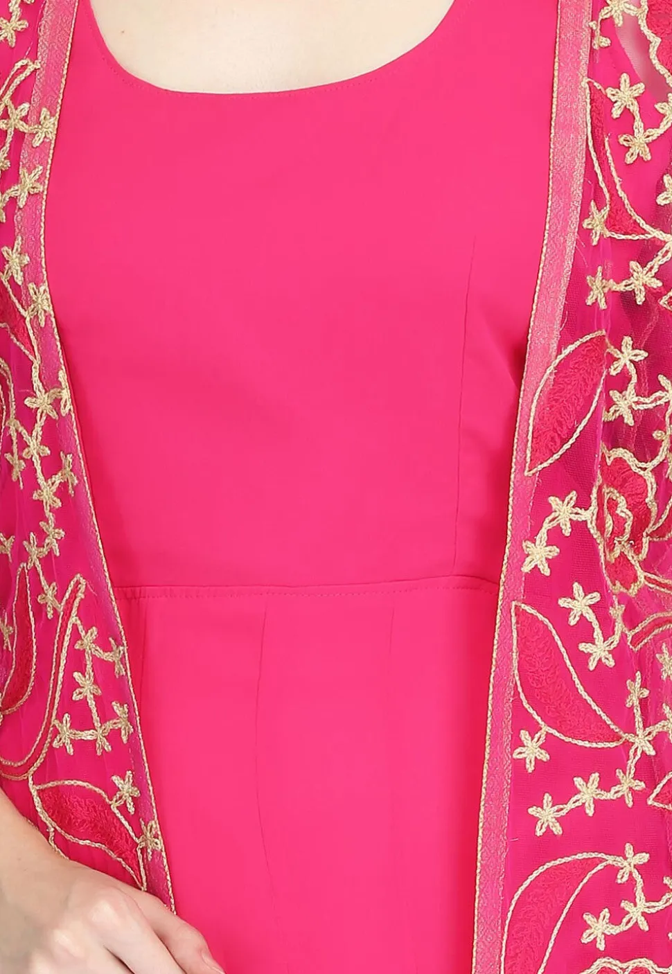 Embroidered Georgette Anarkali Suit in Fuchsia