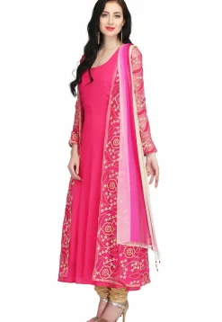 Embroidered Georgette Anarkali Suit in Fuchsia