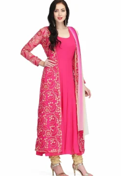 Embroidered Georgette Anarkali Suit in Fuchsia
