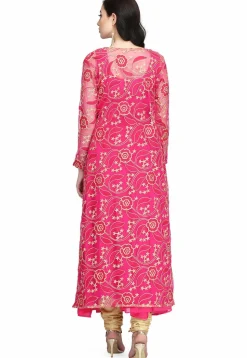 Embroidered Georgette Anarkali Suit in Fuchsia