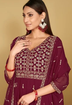 Embroidered Georgette Anarkali Suit in Dark Pink