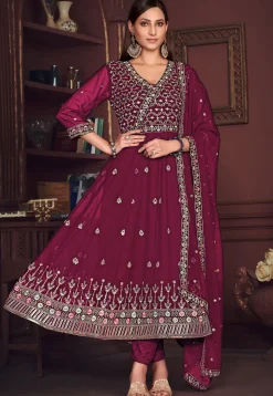 Embroidered Georgette Anarkali Suit in Dark Pink