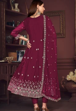 Embroidered Georgette Anarkali Suit in Dark Pink