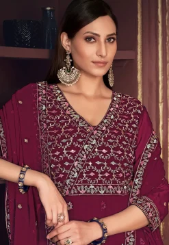 Embroidered Georgette Anarkali Suit in Dark Pink