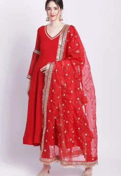 Embroidered Georgette Anarkali Suit in Red