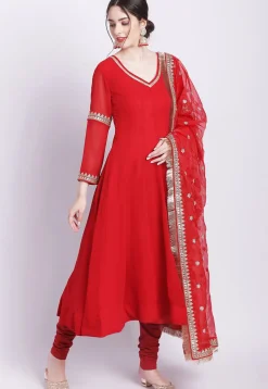 Embroidered Georgette Anarkali Suit in Red