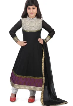 Embroidered Georgette Anarkali Suit in Black