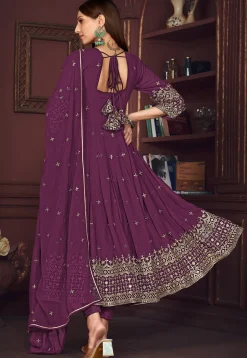 Embroidered Georgette Anarkali Suit in Purple