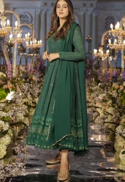 Embroidered Georgette Anarkali Suit in Dark Green