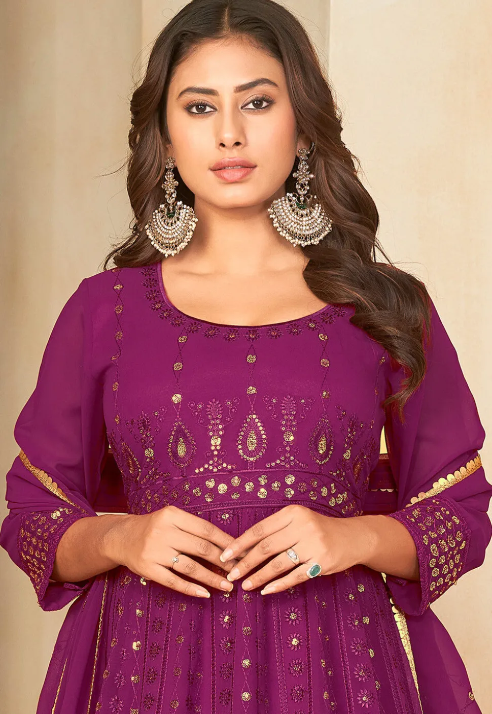 Embroidered Georgette Anarkali Suit in Purple