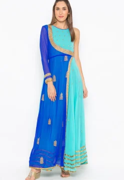 Embroidered Georgette Anarkali Kurta Set in Blue