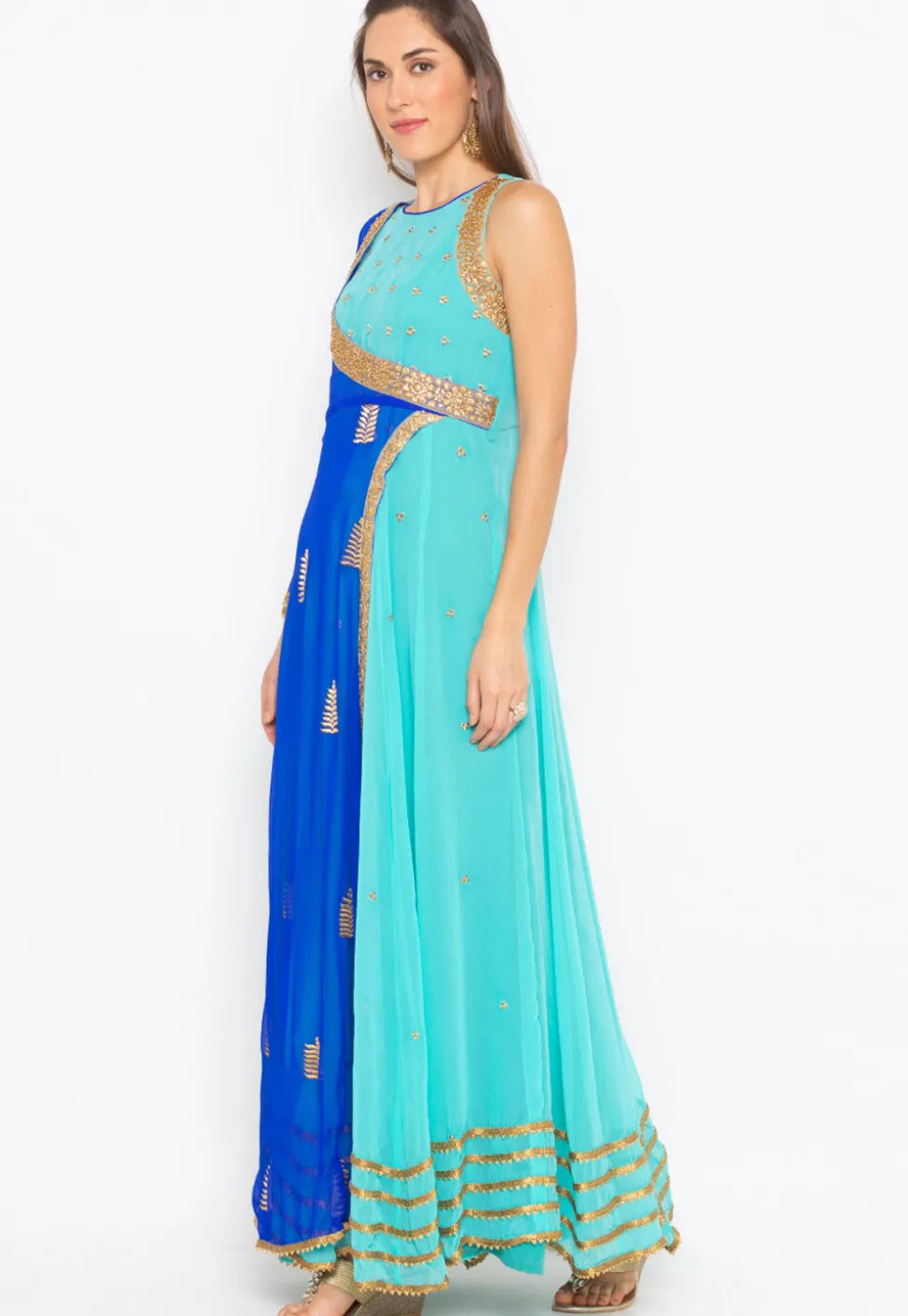 Embroidered Georgette Anarkali Kurta Set in Blue