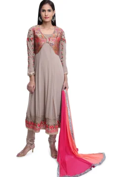 Embroidered Georgette Anarkali Suit in Light Fawn