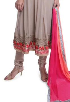 Embroidered Georgette Anarkali Suit in Light Fawn