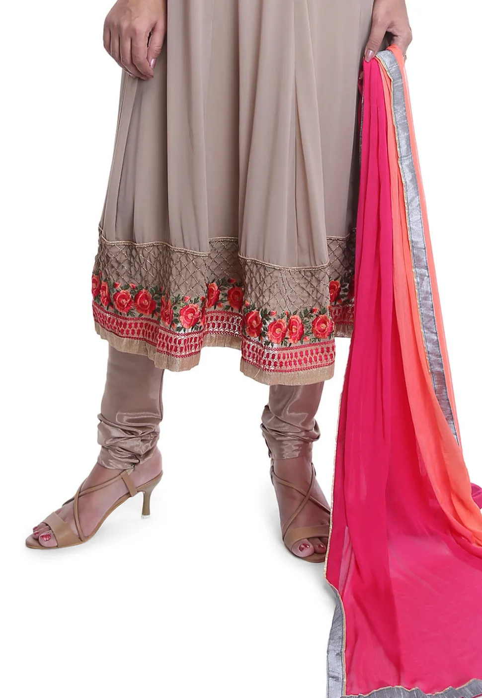 Embroidered Georgette Anarkali Suit in Light Fawn